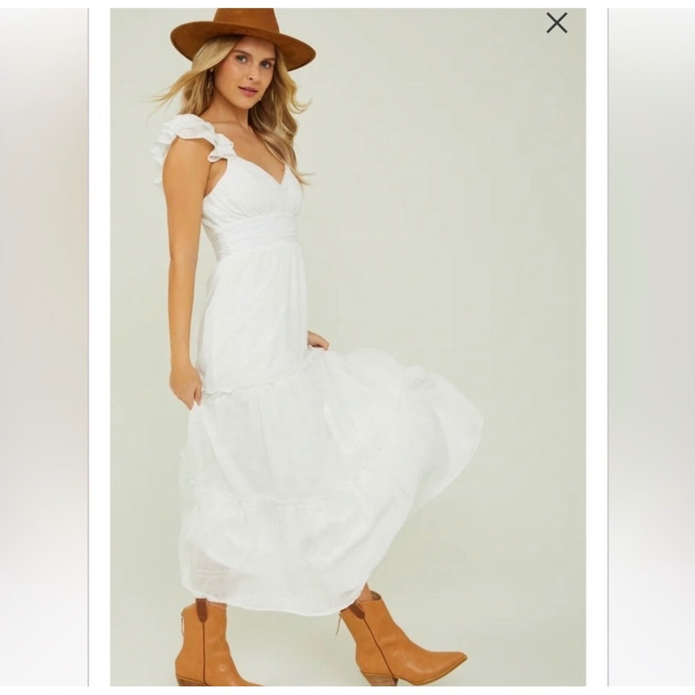 Altar'd State Ruffle Tiered Maxi Dress Women XS White Bridal Coastal cowgirl - Picture 6 of 11